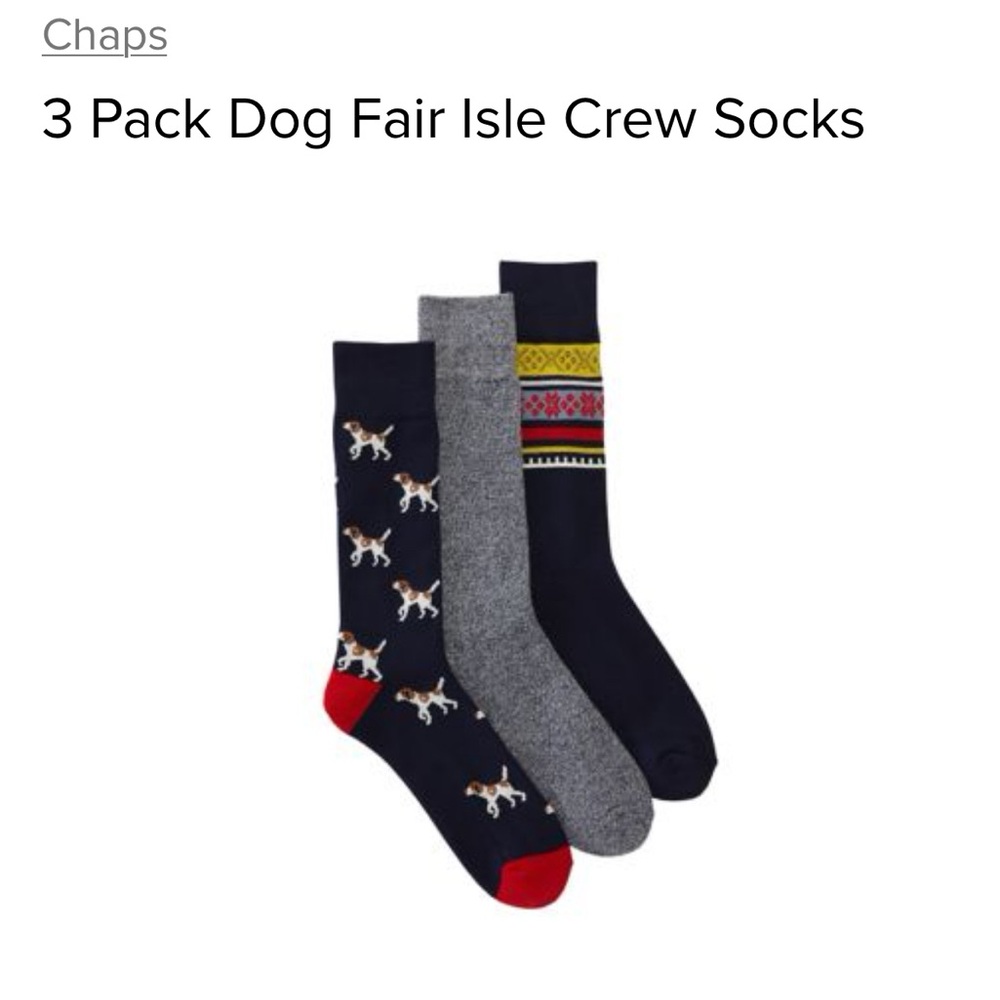 TWO 3-pack sets Chaps Fairisle Crew Socks